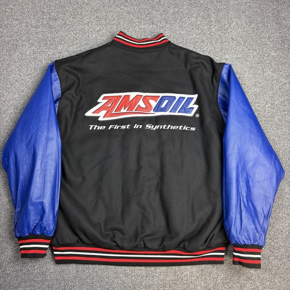 AMSOIL‎ NASCAR JH Design Reversible Racing Bomber Jacket Mens Sz XL Leather Wool